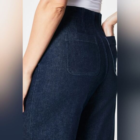 Spanx Zero Waistband Cropped Wide Leg Jeans Size Medium Stretch New - Picture 3 of 4
